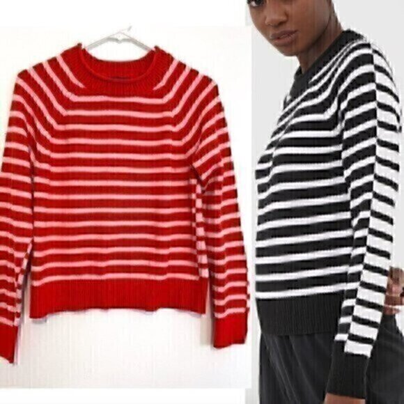 BANANA REPUBLIC Stripe Cotton Blend Cropped Sweater Red / Orange ish Pink Crop M - Picture 1 of 12